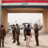 Iraqi security forces stand at the Shalamcheh border crossing with Iran after Iraq closed the crossing following airstrikes on the Iranian side that security sources said killed an Iraqi citizen, Iraq, April 4, 2026.