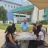 President Barkan welcomes students on the first day of classes.