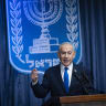 Israeli Prime Minister Benjamin Netanyahu attends a reception marking the opening of the Colombian Embassy in Jerusalem, held at the Israeli Ministry of Foreign Affairs in Jerusalem, October 14, 2026. 
