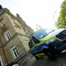 A police vehicle outside the court on the day of the trial of Serhii K., a former Ukrainian army officer charged by German federal prosecutors with being a co-perpetrator of a war crime over the 2022 Nord Stream gas pipeline blasts, in Hamburg, Germany, October 14, 2026.