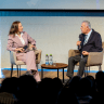 Boaz Levy speaking at ManpowerGroup Israel's annual customer conference at the Peres Center for Peace and Innovation in Jaffa.