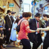 Congregants dance outside the historic Wagon Drivers' Synagogue in Budapest, Hungary, October 22, 2026.