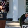 US first lady Melania Trump speaks next to President Donald Trump at a signing ceremony of an executive order on women's health, spearheaded by first lady Melania Trump, in the Rose Garden at the White House in Washington, DC, US, October 19, 2026. 