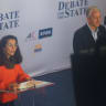 Republican US Senator Dan Sullivan and Democratic US Senate candidate Mary Peltola participate in a debate in Anchorage, Alaska, US, October 15, 2026. 