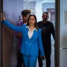 Minister May Golan arrives for a court hearing in her defamation lawsuit against Ran Rahav at the Magistrate's Court in Bat Yam, December 3, 2025.