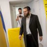 Moti Leitner, chairman of the Haredi Public Party, holds a press conference at the party’s election campaign headquarters in Neve Ilan, ahead of Israel’s upcoming general elections, October 21, 2026. 