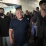 Yashar party chairman Gadi Eisenkot attends a demonstration at Hostages Square in Tel Aviv, calling for the establishment of a state commission of inquiry into the October 7, 2023 Hamas-led massacre, just days ahead of Israel’s general elections, October 24, 2026.