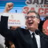 Former Serbian President Aleksandar Vucic delivers a speech at the ruling Serbian Progressive Party (SNS) final campaign rally ahead of the upcoming parliamentary elections in Serbia on October 22, 2026 in Belgrade, Serbia.
