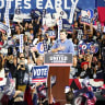 US Senator Jon Ossoff speaks during a joint midterm campaign rally with Democratic gubernatorial nominee Keisha Lance Bottoms (not pictured) at the Cobb Convention Center in Atlanta, Georgia, US, October 17, 2026.