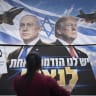 An election campaign poster featuring Israeli Prime Minister and Likud party chairman Benjamin Netanyahu alongside US President Donald Trump is displayed on the back of a bus in Jerusalem, ahead of Israel’s upcoming general elections, October 25, 2026.