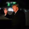 US President Donald Trump waves as he arrives on the South Lawn of the White House in Washington, DC, US, October 25, 2026.