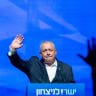 Yashar party head Gadi Eisenkot waves during an election rally at Hangar 11 in Tel Aviv, two days ahead of Israel’s general elections, October 25, 2026