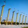 Day view of Chijin Wind Turbine Park, in Taiwan.