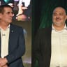 Ra'am head Mansour Abbas stands alongside fellow party member Yoav Segalovitz in the northern Israeli city of Sakhnin, on Israel’s general election night, October 27, 2026