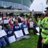 Campaigners from the Palestine Action Group protest outside of the venue of the Labour Party’s annual conference in Liverpool Sunday, 27th September 2026