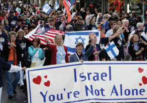 Thousands of Christian supporters of Israel march in Jerusalem in the annual Feast of Tabernacles parade in 2019