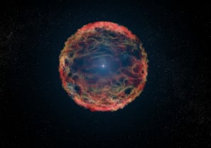 An artist's impression of supernova 1993J, an exploding star in the galaxy M81 whose light reached us 21 years ago.