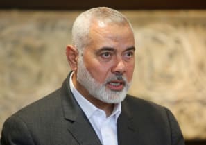  Palestinian group Hamas' top leader, Ismail Haniyeh talks after meeting with Lebanese Parliament Speaker Nabih Berri in Beirut, Lebanon June 28, 2021.