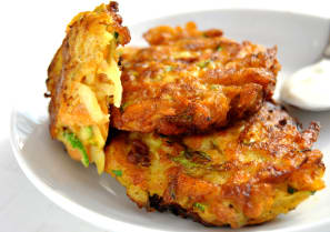  Potato, kohlrabi, and zucchini latkes.