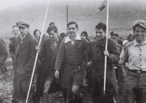  THE FIRST German Youth Aliyah  group makes its way to Kibbutz  Ein Harod, 1934.  