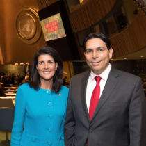 Ambassador Danny Danon and Ambassador Nikki Haley entering the UN General Assembly Hall