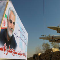  Missiles of the kind used during Iran's retaliatory strike on the U.S Ayn al-Asad military base in 2020 are seen on display at Imam Khomeini Grand Mosalla in Tehran, Iran January 7, 2022.