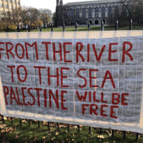  Pro-Palestinian poster hanging at the Northwestern University campus