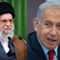  (L-R) Iranian Ayatollah Ali Khamenei and Prime Minister Benjamin Netanyahu