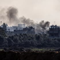  Smoke rises from damaged buildings, amid the ongoing ground operation of the Israeli army against Hamas, in the Gaza Strip, December 15, 2023