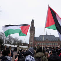  Pro-Palestinian demonstrators protest on the day judges of the International Court of Justice (ICJ) hear a request for emergency measures to order Israel to stop its military actions in Gaza, in The Hague, Netherlands January 11, 2024.