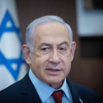  Israeli Prime Minister Benjamin Netanyahu leads a government conference at the Prime Minister's office in Jerusalem on December 10, 2023. 