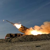  A missile is launched during a military exercise in an undisclosed location in the south of Iran, in this handout image obtained on January 19, 2024