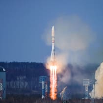  A Soyuz-2.1b rocket booster with a Fregat upper stage, carrying Russian the Meteor-M spacecraft and 18 Russian and foreign additional small satellites, blasts off from a launchpad at the Vostochny Cosmodrome in the far eastern Amur region, Russia, February 29, 202