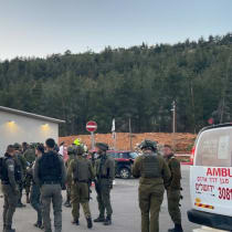  Fuerzas israelíes tras un atentado terrorista en Eli, Cisjordania, 29 de febrero de 2024.