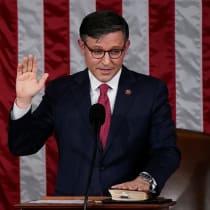   Mike Johnson after his victory in the elections for the speaker of the US House of Representatives, October 25, 2023