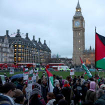  Manifestación el día de la votación de la moción que pide un alto el fuego inmediato en Gaza, en medio del actual conflicto entre Israel y el grupo terrorista palestino Hamás, en Londres, Gran Bretaña, 21 de febrero de 2024.