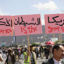  Protesters, mainly Houthi supporters, rally to show solidarity with the Palestinians in the Gaza Strip, in Sanaa, Yemen March 29, 2024.