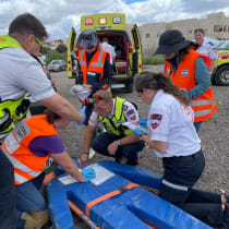 MDA paramedics lead a Magen Project drill with local volunteers to ensure vulnerable communities are equipped and prepared to administer critical care in the event that access to the area is temporarily compromised.
