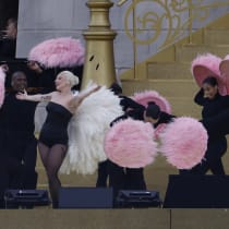 Paris 2024 Olympics - Opening Ceremony - Paris, France - July 26, 2024. Lady Gaga performs during the opening ceremony.