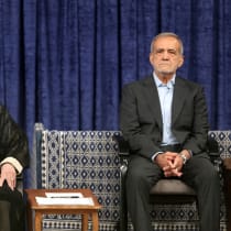  Iran's Supreme Leader Ayatollah Ali Khamenei and Iran's new president, Masoud Pezeshkian, attend an endorsement ceremony in Tehran, Iran, July 28, 2024. 