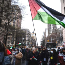  Pro-Palestinian demonstrators outside Columbia University, February 2, 2024.