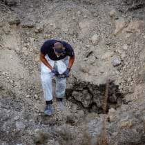  Police at the site where a Ballistic missile fired from Yemen, hit an open area near Moshav Kfar Daniel, September 15, 2024. 