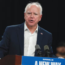  US DEMOCRATIC VICE presidential nominee and Minnesota Gov. Tim Walz speaks at an election campaign event in Superior, Wisconsin, on Saturday. His remarks disregard the harsh realities faced by Israeli citizens, the writer argues.