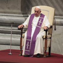  Pope Francis presides over a vigil, ahead of the Synod of bishops, at Saint Peter's church at the Vatican, October 1, 2024.