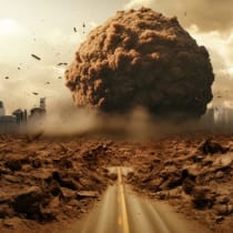  Ilustración artística en 3D de un escenario apocalíptico, que posiblemente muestre el fin del mundo como resultado de una guerra nuclear.
