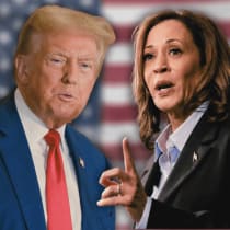  (I-D): Donald Trump y Kamala Harris son vistos antes del debate presidencial (ilustrativo).