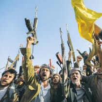  NOW THAT ISRAEL revised its doctrine, neighboring states’ armies should be deterred in peacetime and preempted in wartime, but jihadist militias should be fought anytime, because Israel cannot afford their presence anywhere along its borders. Here, Houthi supporters raise their rifles along with th