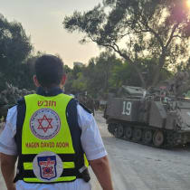  Yaakov at the entrance to a kibbutz in the Gaza border area.