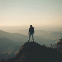  An illustrative image of a man on a mountaintop.