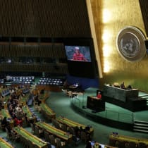  La ministra de Asuntos Exteriores de la Commonwealth de Australia, Penny Wong, pronuncia un discurso ante la 79ª Asamblea General de las Naciones Unidas en la sede de la ONU en Nueva York, EE.UU., el 27 de septiembre de 2024 